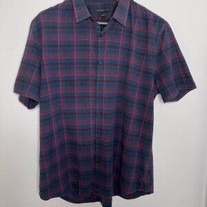 John Varvatos Luxe Navy Blue Plaid S/S Shirt - Sz. XL